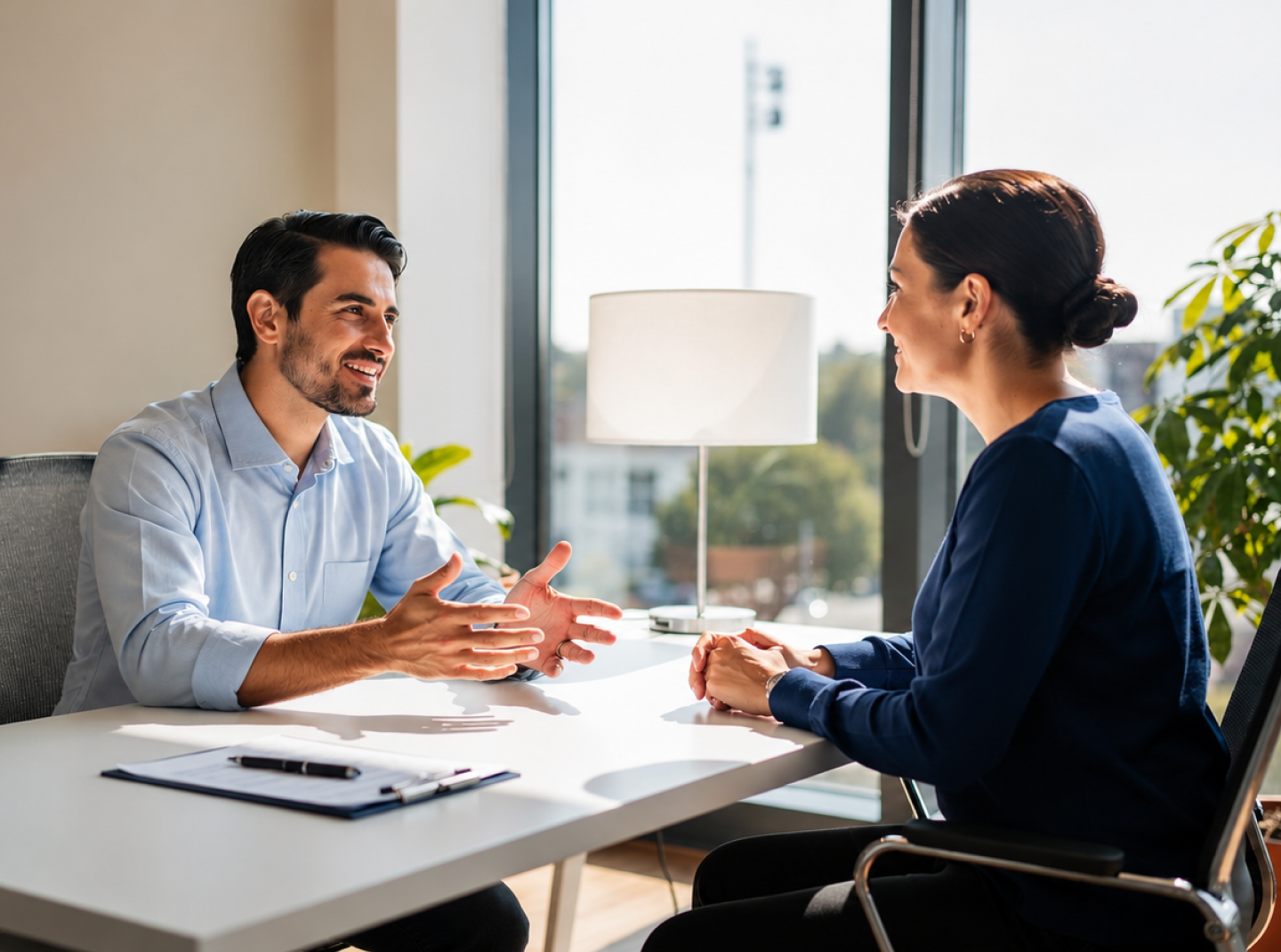 Two people engaged in conversation.